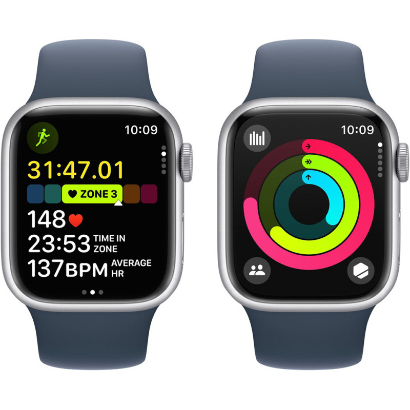 Смартгодинник Apple Watch Series 9 GPS 41mm Silver Aluminium Case with Storm Blue Sport Band – S/M